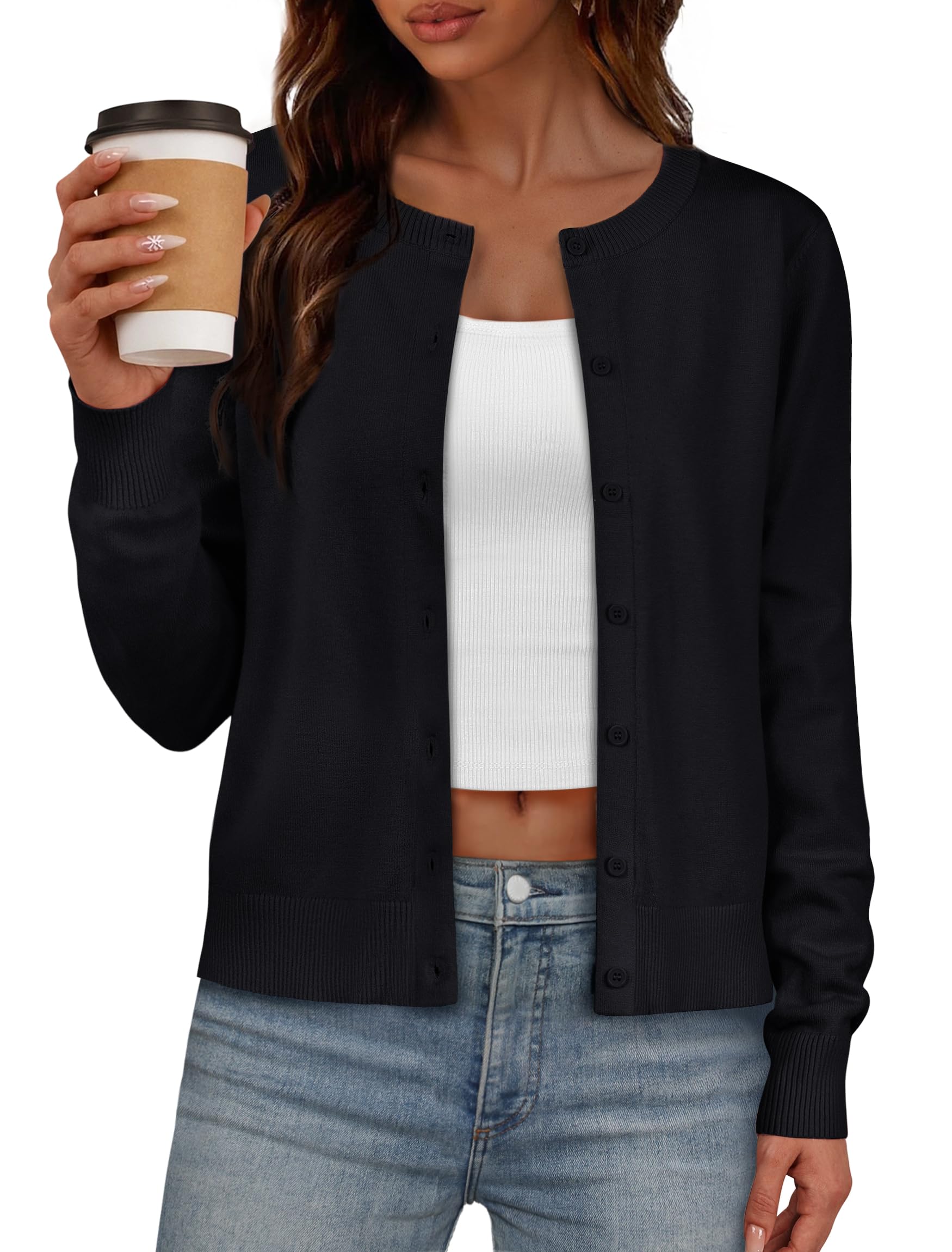 Womens Cardigan Sweaters Crew Neck Long Sleeve Lightweight Button Down Sweater Trendy Knit Tops 2026 Spring Clothing