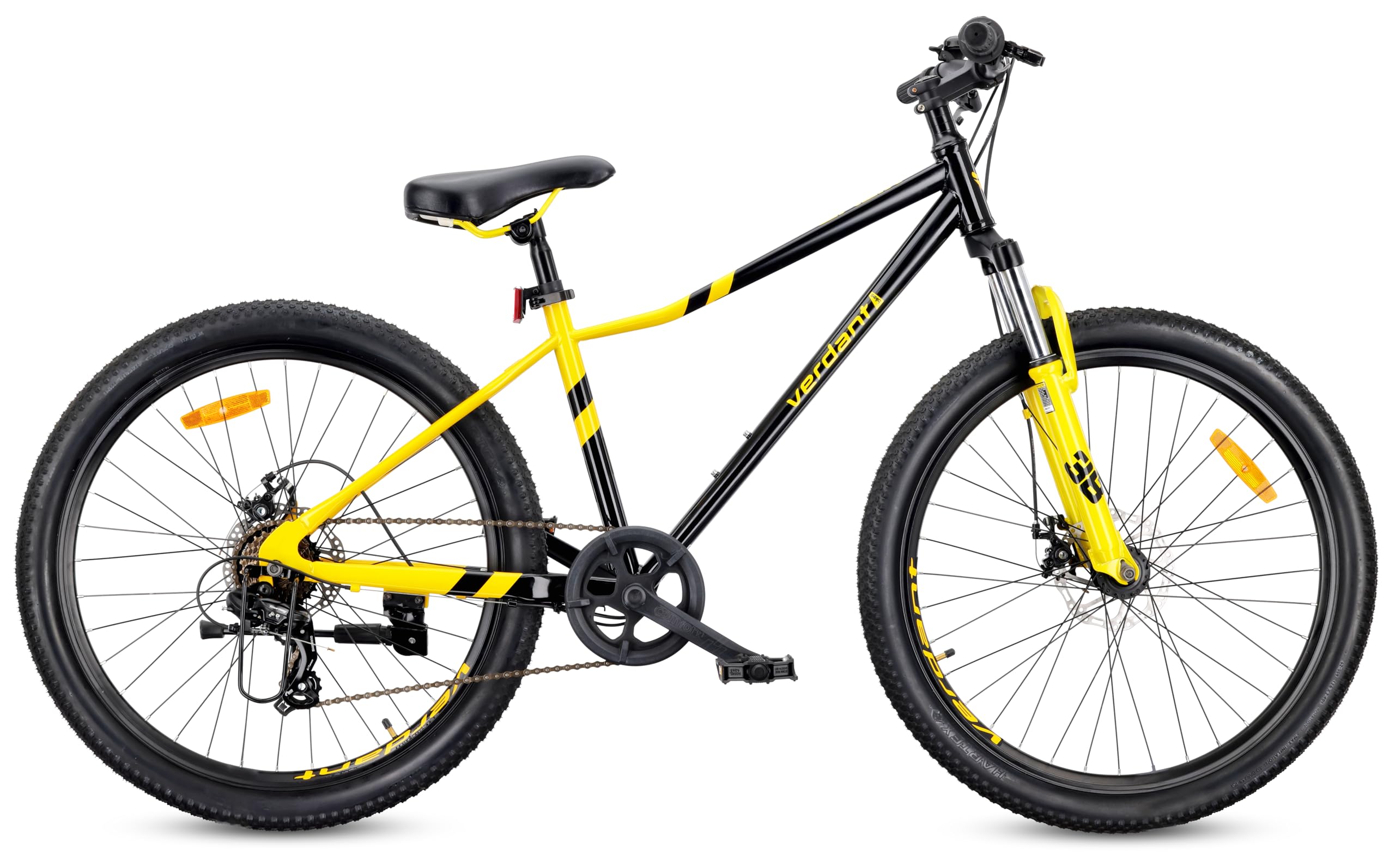 sun baby VERDANT CALIX Bicicletta da 26 pollici, mountain bike per adulti, bici da ciclismo 26" - ammortizzatore, freni a disco, cambio a 7 velocità - Nero-​Giallo