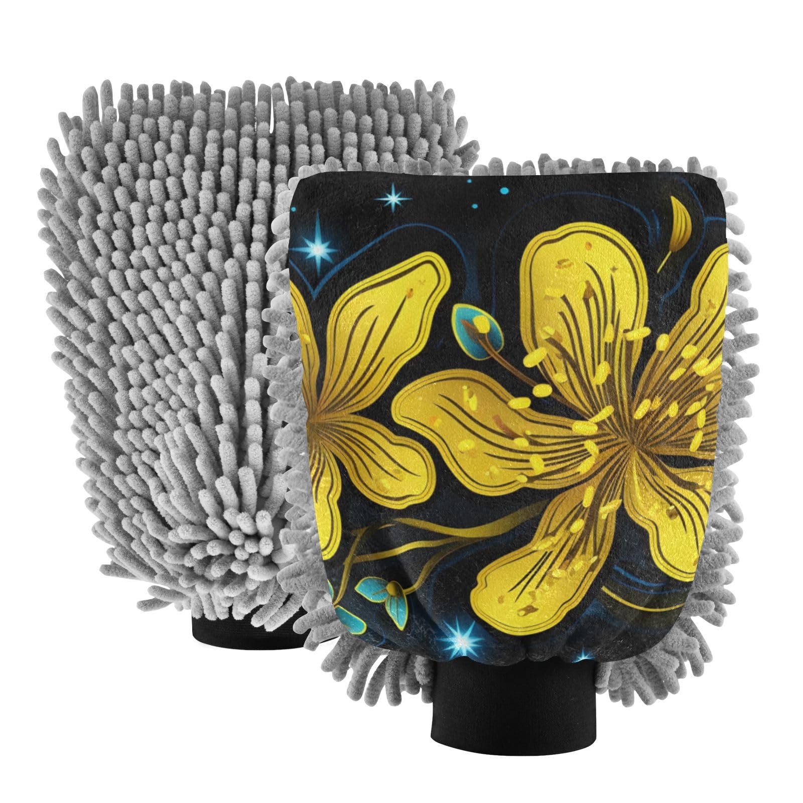 IOACIY Absorbent Microfiber Car Wash Drying Mitts, 2 Pack, Scratch-Free & Lint-Free, Rich Foam, Highly Absorbent, Double Sided, Wash Mitt Perfect for Car Washing, L, Flower (27)