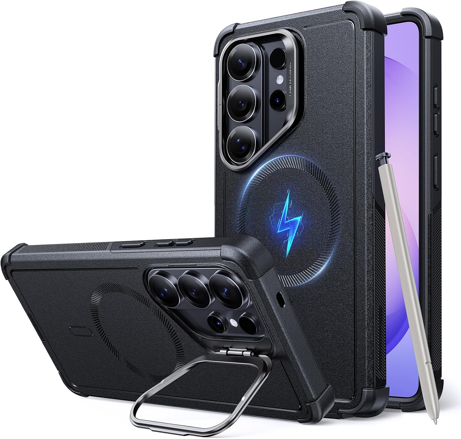 ESR for Samsung Galaxy S26 Ultra Phone Case with Stash Stand, 7X Military-Grade Drop Protection, Shock-Absorbing Rugged Cover, Compatible with MagSafe Accessories, Cyber Series, Black