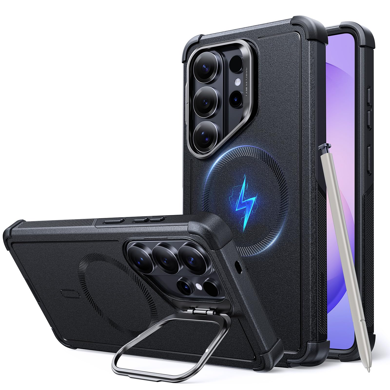 Photo 1 of ESR for Samsung Galaxy S26 Ultra Phone Case with Stash Stand, 7X Military-Grade Drop Protection, Shock-Absorbing Rugged Cover, Compatible with MagSafe Accessories, Cyber Series, Black