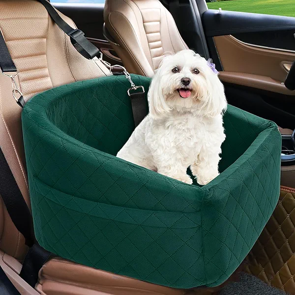 NEEZUKAR Dog Car Seat for Small Medium Dogs,Detachable Washable Dog Booster Seat Under 30lbs, Pet Car Seats Travel Bed with Storage Pockets and Safety Belt(Green)