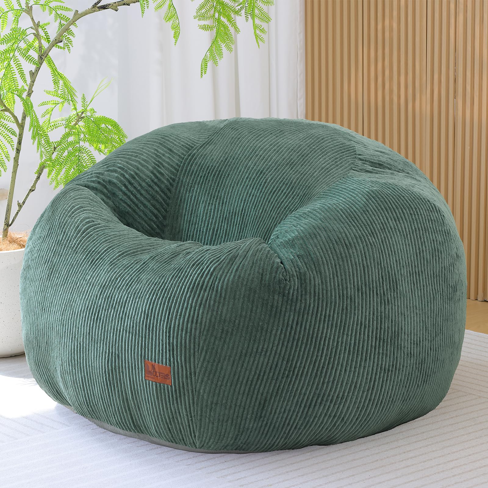 UODERS Oval Bean Bag for Adults Kids & Teens, Large Bean Bag Chair with Corduroy Cover with Handle, Comfy Floor Lounge Beanbag Reading Chair for Living Room Bedroom(M-Green)