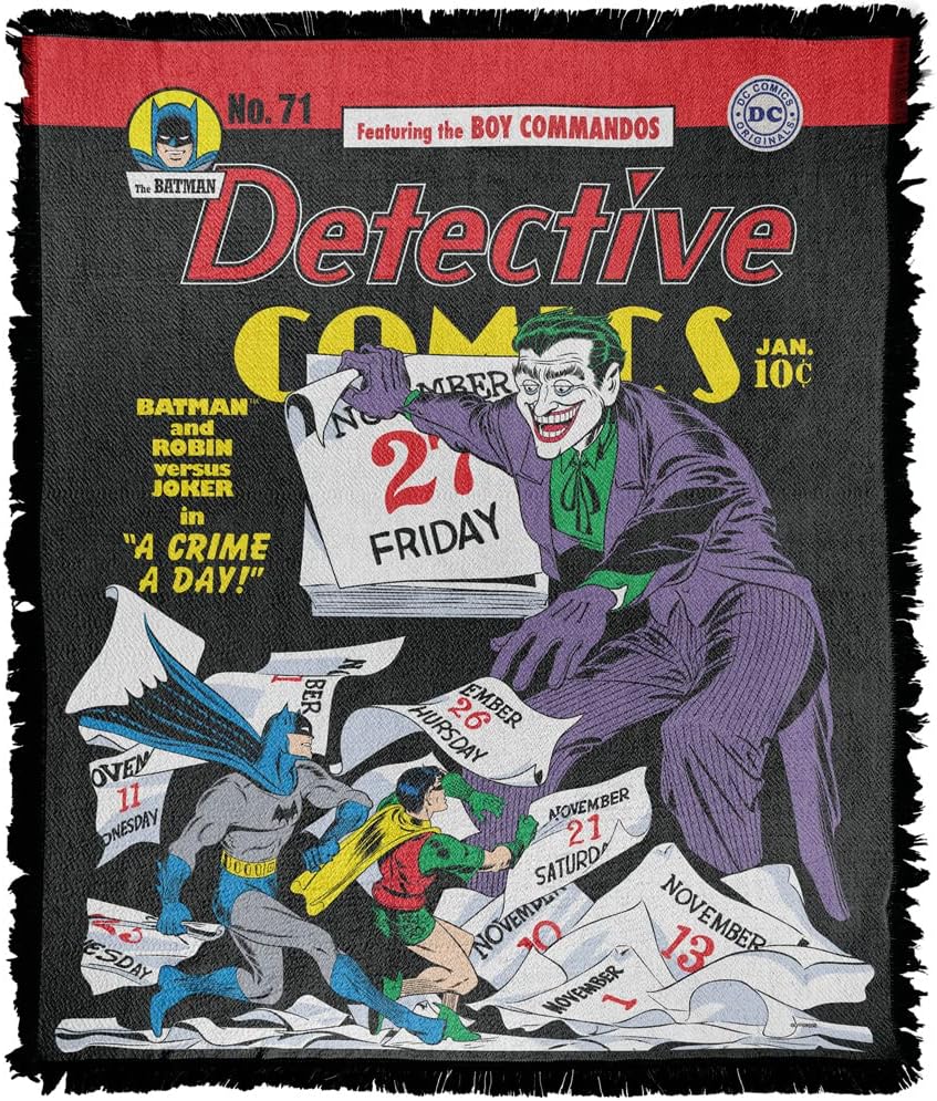 LOGOVISION Batman Blanket, 50"x60" Comic Cover A Crime A Day Woven Tapestry Cotton Blend Fringed Throw
