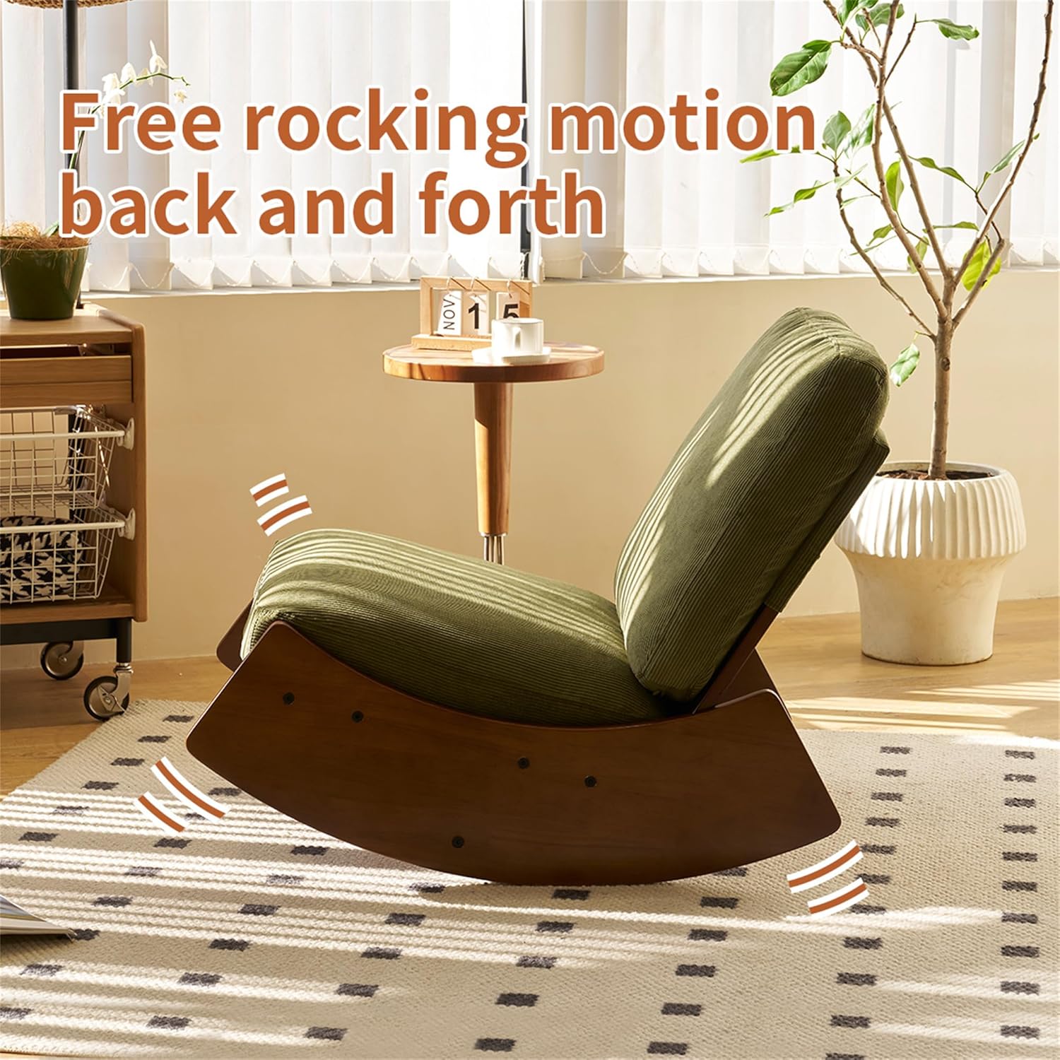 Corduroy Upholstery Glider Rocking Chair with Solid Wood Frame, Accent Reading Chair for for Living Room, Bedroom, Living Room, Nursery (Green)