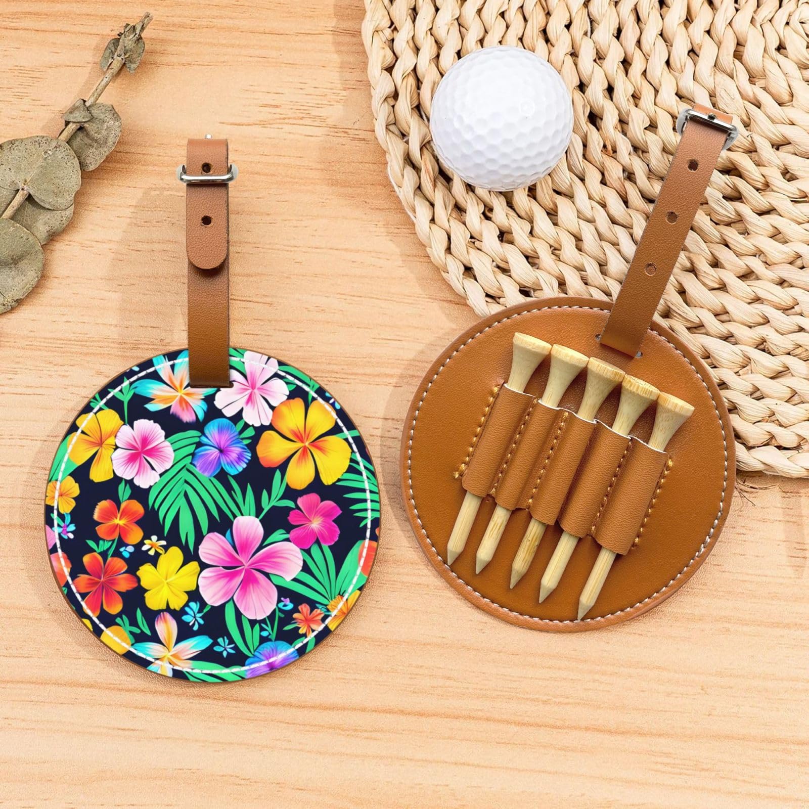 Colorful Flowers Brown Golf tee Storage Bag - Durable and wear-Resistant Golf Accessories