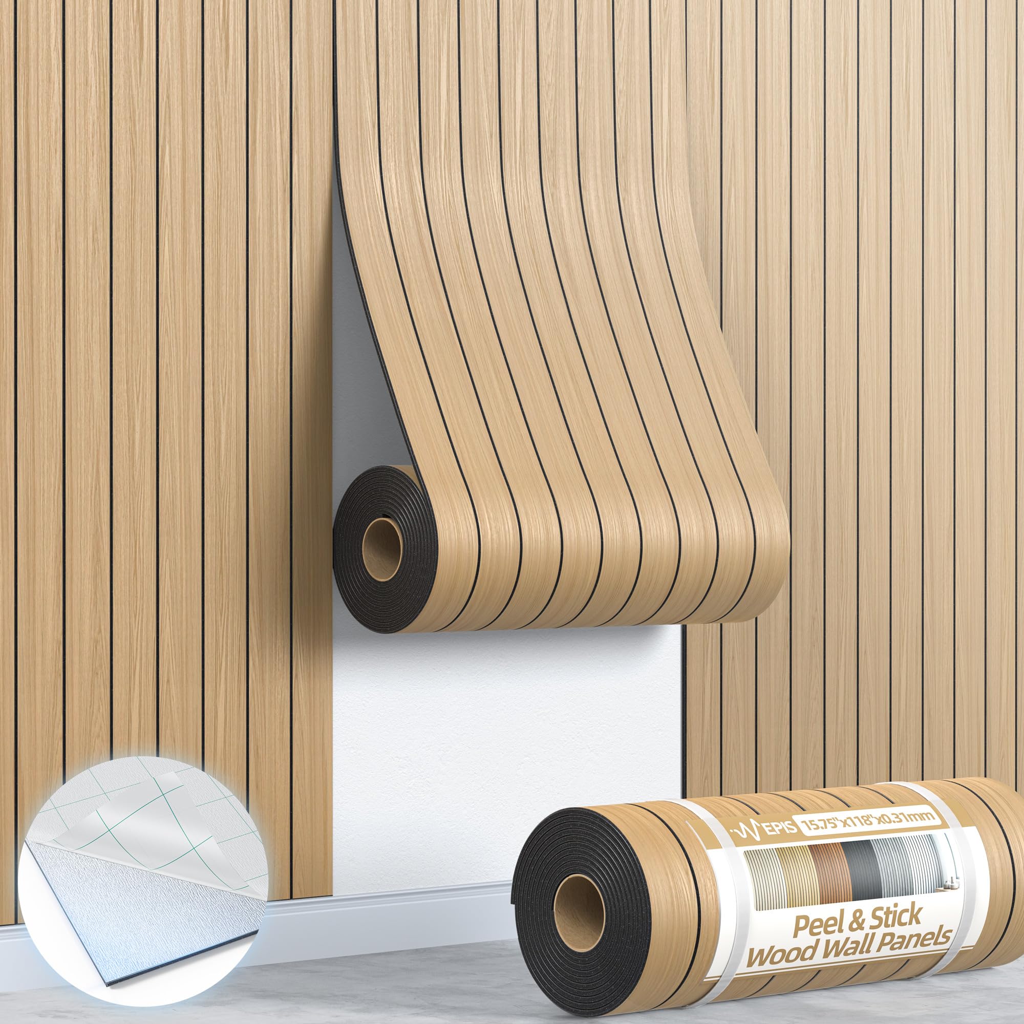 Photo 1 of NEPIS Peel and Stick Wood Slat Wall Panels, Faux Oak Grain Wallpaper