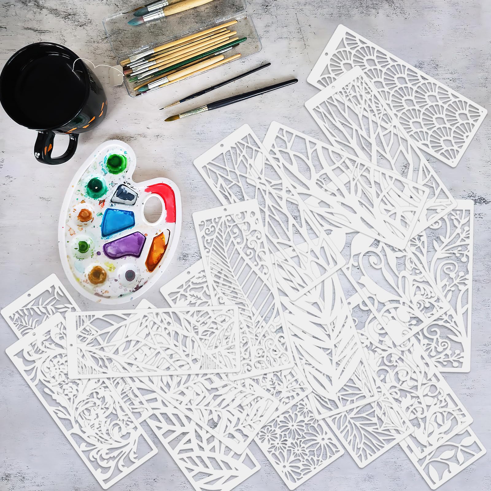 18 plantillas para manualidades, 10 x 30 cm, plantillas de plástico reutilizables para decoración de pasteles de árbol, para hornear, muebles de pared de madera, lienzo, álbumes de recortes