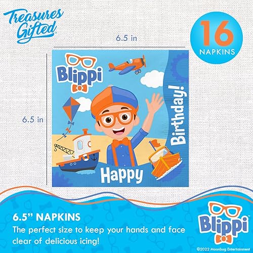 Miniatura 3 de Treasures Gifted Blippi - Servilletas para fiestas de cumpleaños de vehículos, paquete de 16 servilletas Blippi, suministros para fiestas de Blippi,