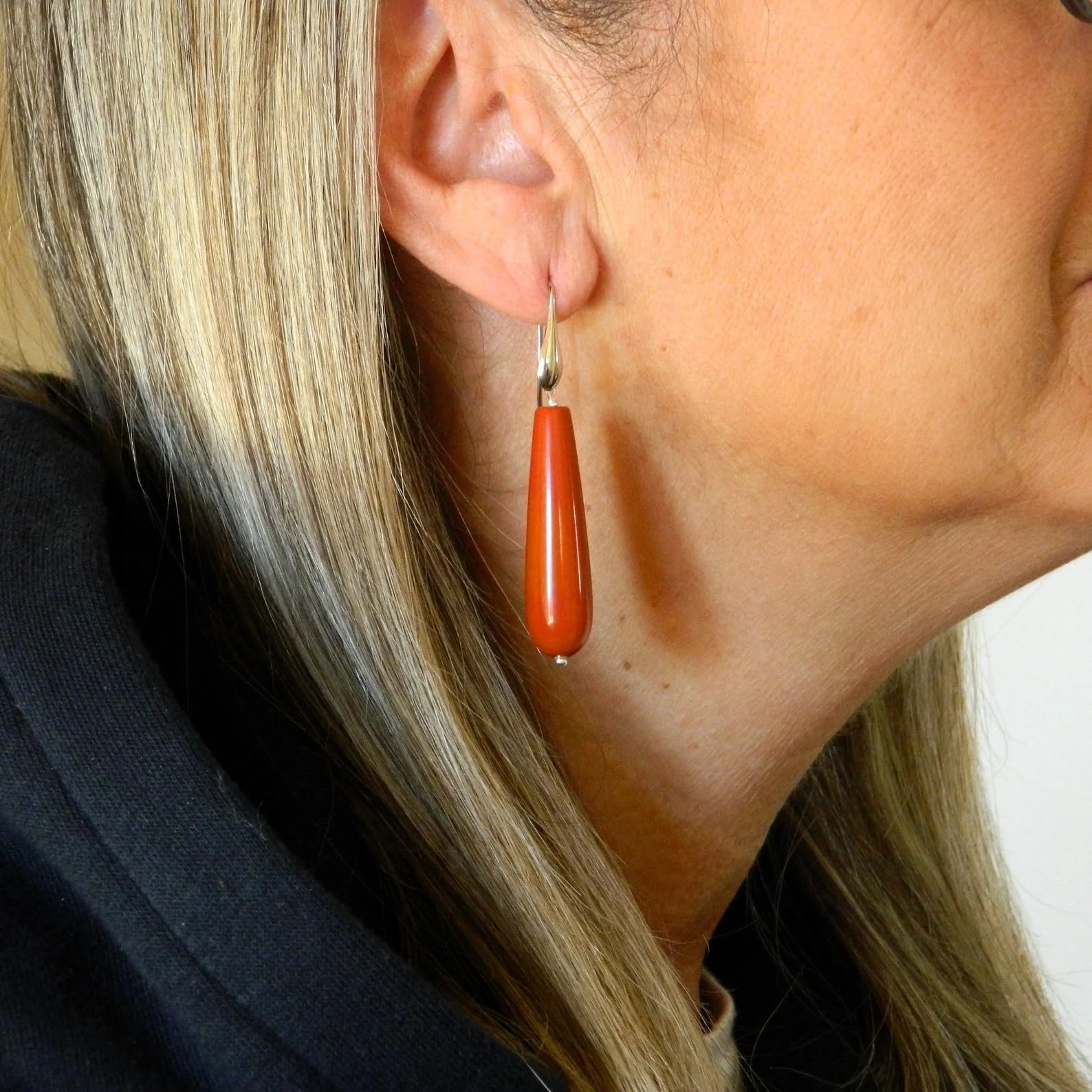 DodiGioielli Orecchini Donna Pendenti Argento 925 Corallo Rosso Sardegna | Handmade, Goccia Lunga, Rodiato, Made in Italy, Eleganti