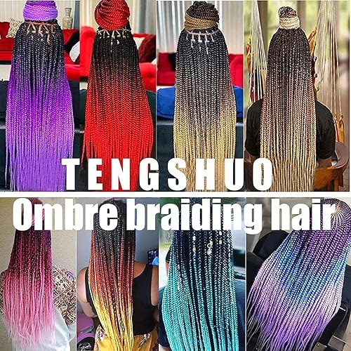 Miniatura 5 de Extensiones de cabello trenzado ombré para mujer, 1 paquete24 pulgadas, cabello trenzado de fibra de ganchillo para trenzas de caja, extensiones de