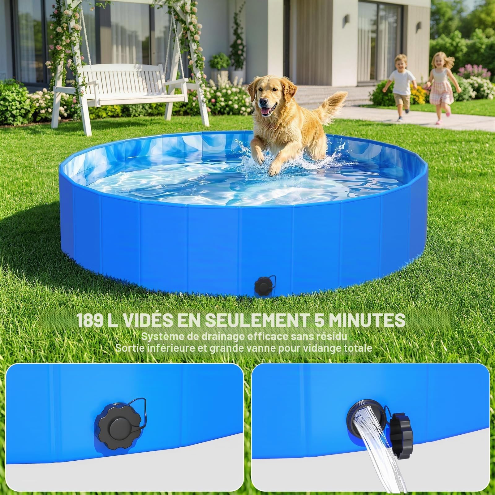 KingSom Piscine pour Chiens, Piscine Pliable Épaissi pour Grands et Petits Chiens, Baignoire Portable pour Chien, Piscine Enfant Antidérapant, Baignoire Extérieure Intérieure avec Bonde, 122 x 31 cm