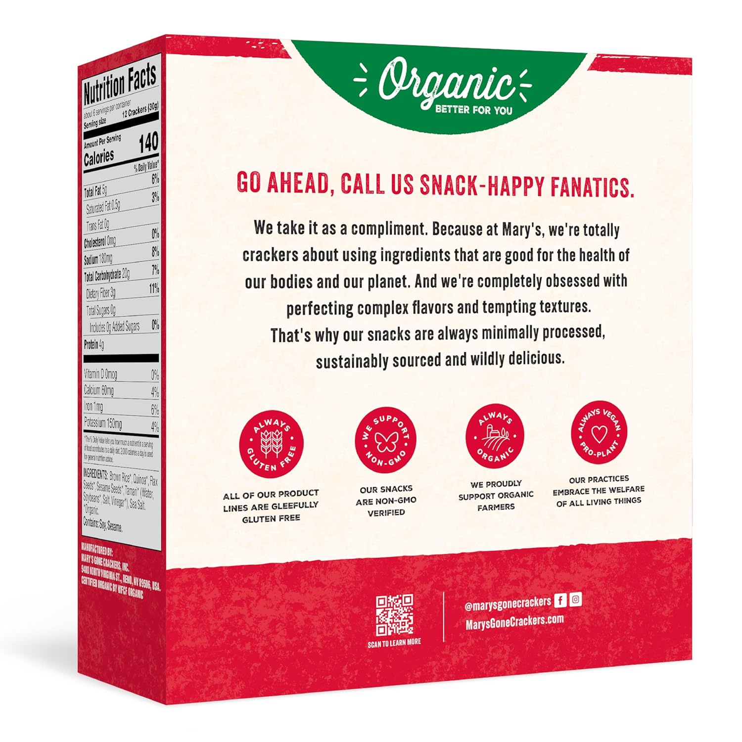 Mary's Gone Crackers Organic Original Crackers - Gluten-Free, NON-GMO, Vegan & Whole Grain, 6.5 Ounce (Pack of 6 )