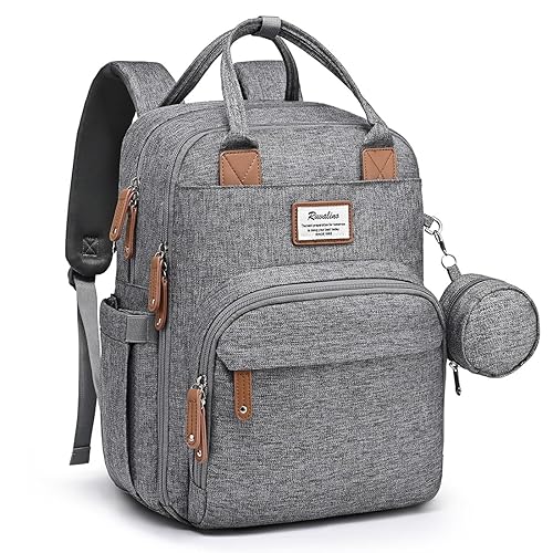 RUVALINO - Mochila para pañales multifunción de viaje bolsa de maternidad para bebé gran capacidad impermeable y elegante color gris RUVALINO - Mochila para pañales multifunción de viaje bolsa de maternidad para bebé gran capacidad impermeable y elegante color gris