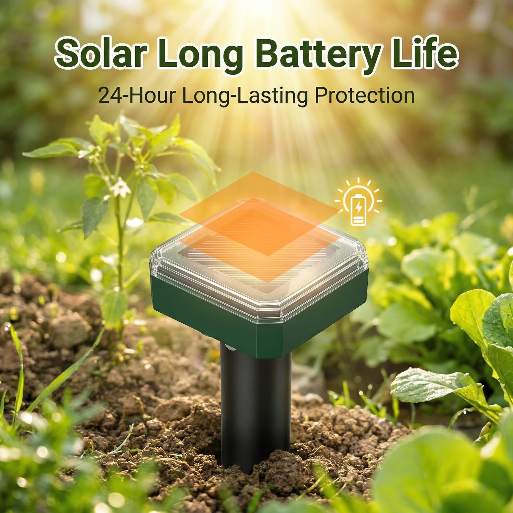 Repelente de topos alimentado por energía solar, repelente ultrasónico de marmotas para exteriores, repelente de armadillos de serpientes, impermeable, eficaz para patio, césped, jardín (8
