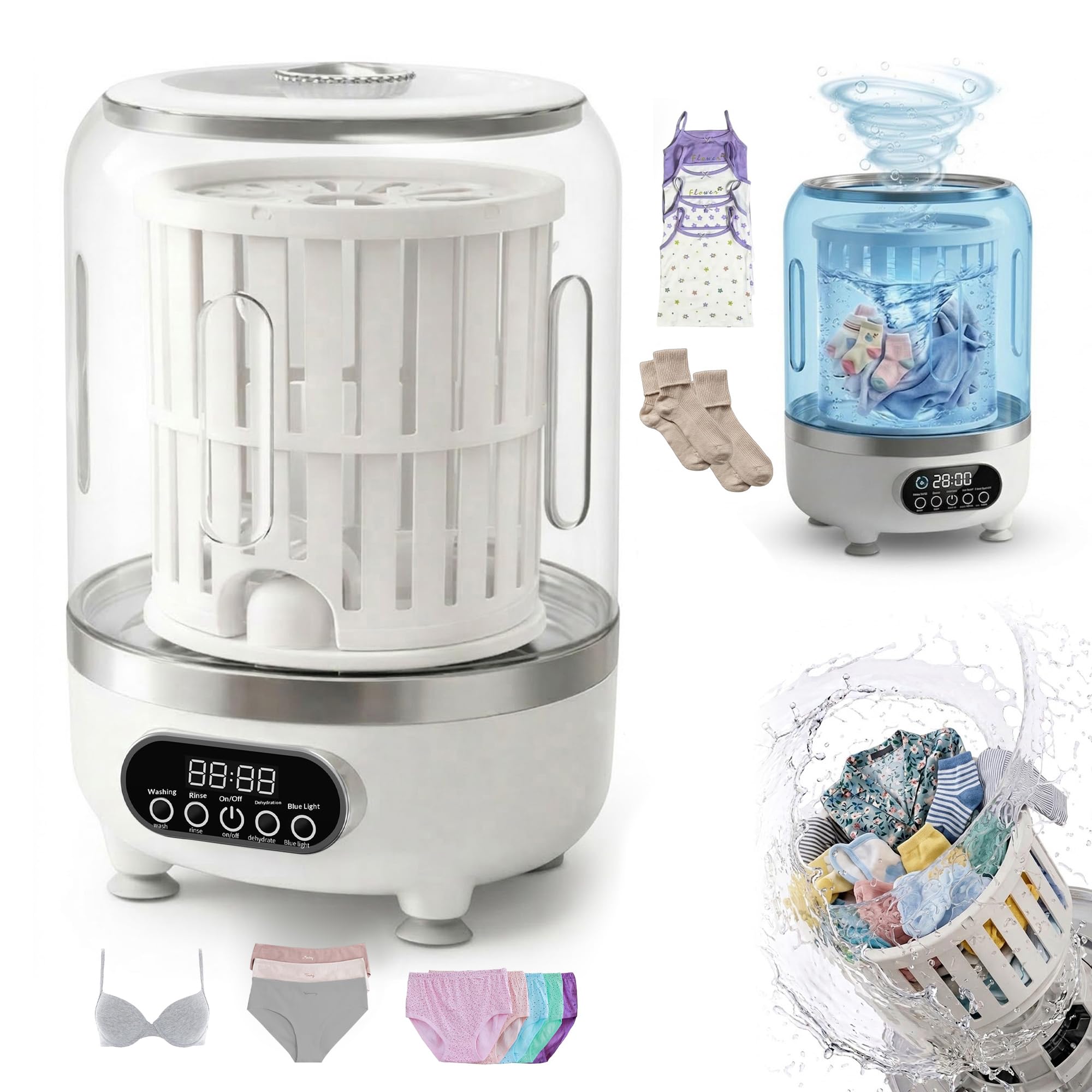 Mini lavadora portátil 3 en 1, lavadora compacta de capacidad de 3 litros con pantalla digital y múltiples modos, material ABS y polipropileno duradero, pequeña solución de lavandería para ropa
