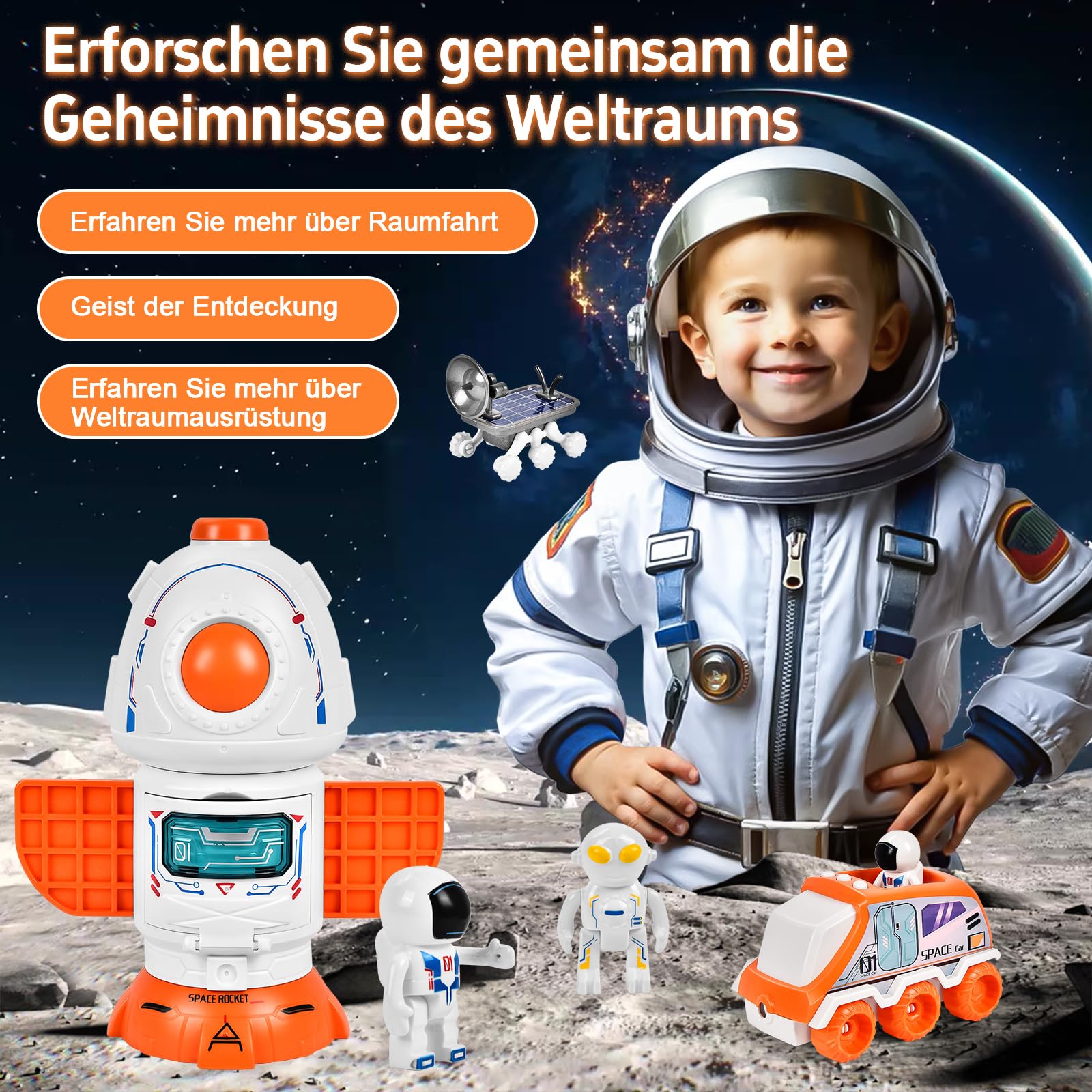Aragallant Space Raketen Spielzeug für Kinder, Space Shuttle Spielzeug für Kinder 3 4 5 6 7 8 Jahre, Space Shuttle Rakete Raketenwerfer Projektionslampe, Weltraumspielzeug Geschenk für Jungen Mädchen