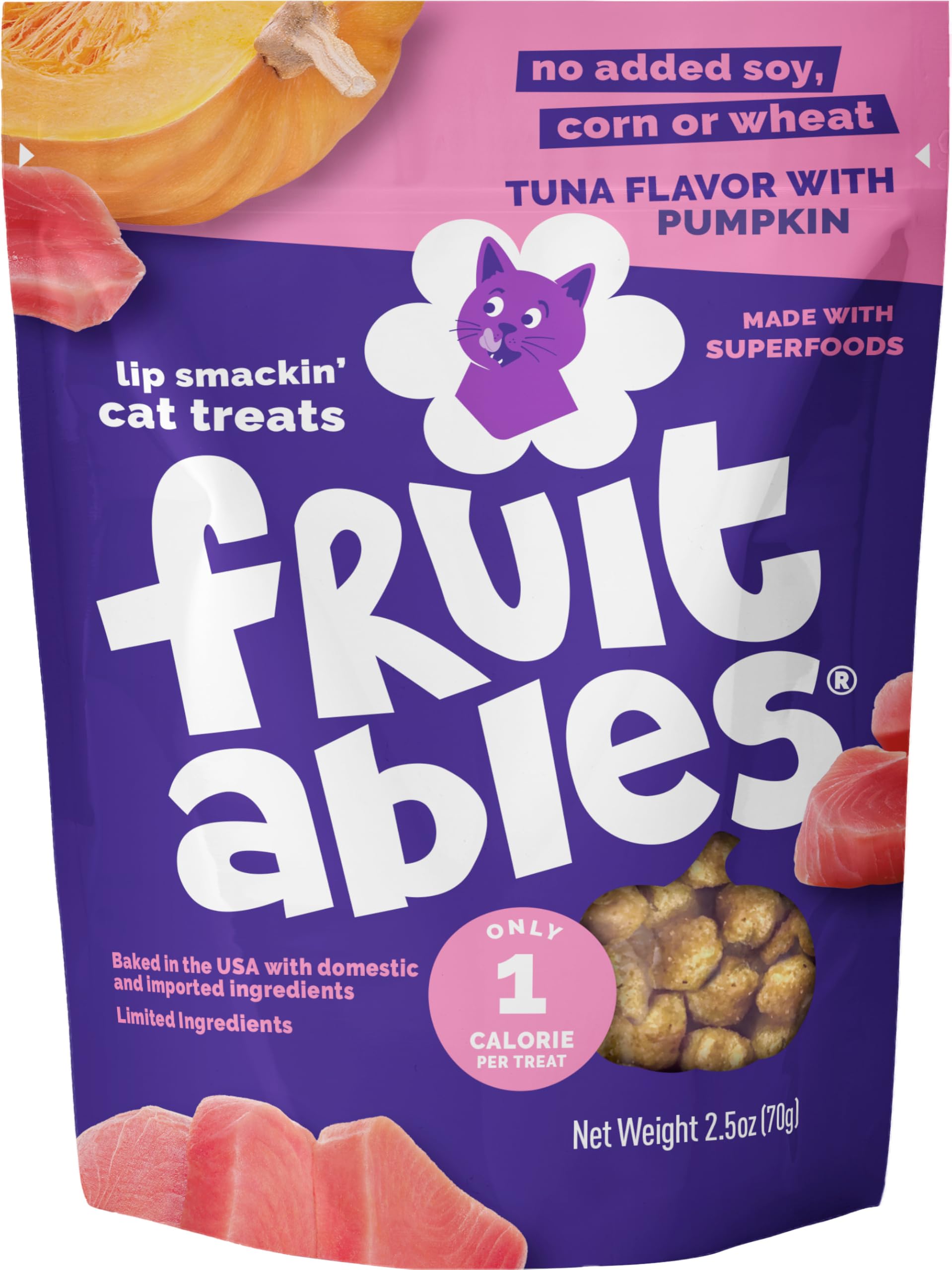 Fruitables Healthy Cat Treat, Cat Treat, Super Food Formulation, Tuna & Pumpkin 2.5 oz (70 g)