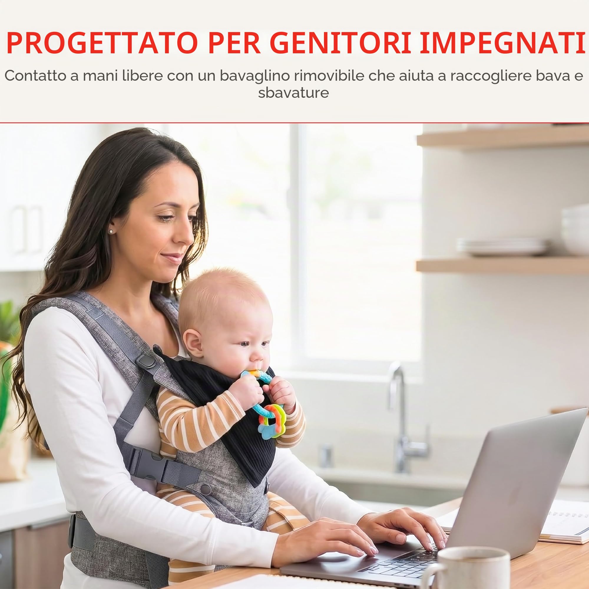 YOU+ME Marsupio neonato 0-36 Mesi (3,2–15 kg) - Marsupio bambino, Tutte le posizioni, ergonomico, regolabile e traspirante con pannelli in rete 3D e bavaglino 2-in-1 (Grigio)
