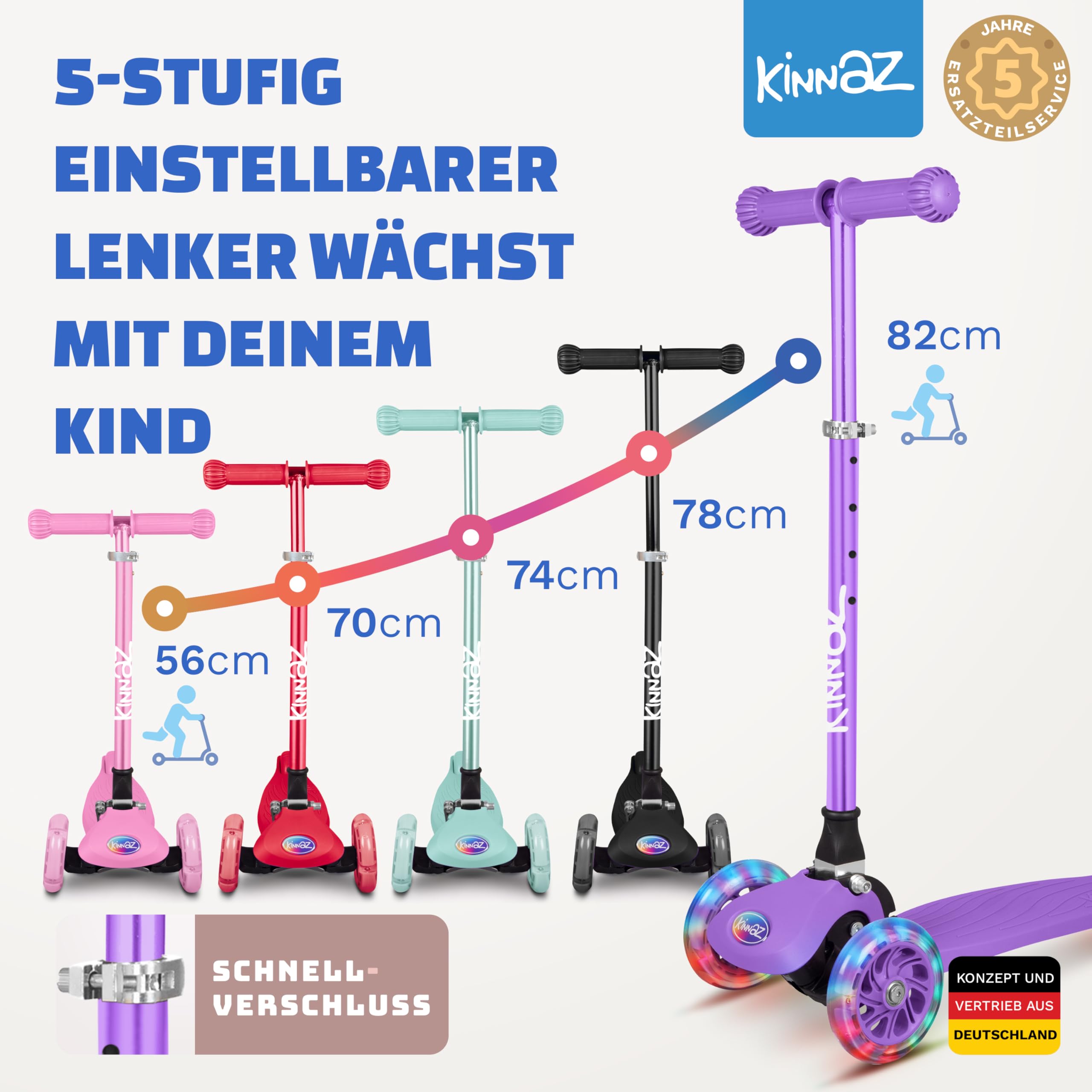ONE, oltre 100.000 scooter, scooter per bambini 3 anni venduti, scooter da 2 a 7 anni, scooter bambini 4 anni, ruote LED, pieghevole, altezza regolabile, funzione tagkeeper, azienda hamburger
