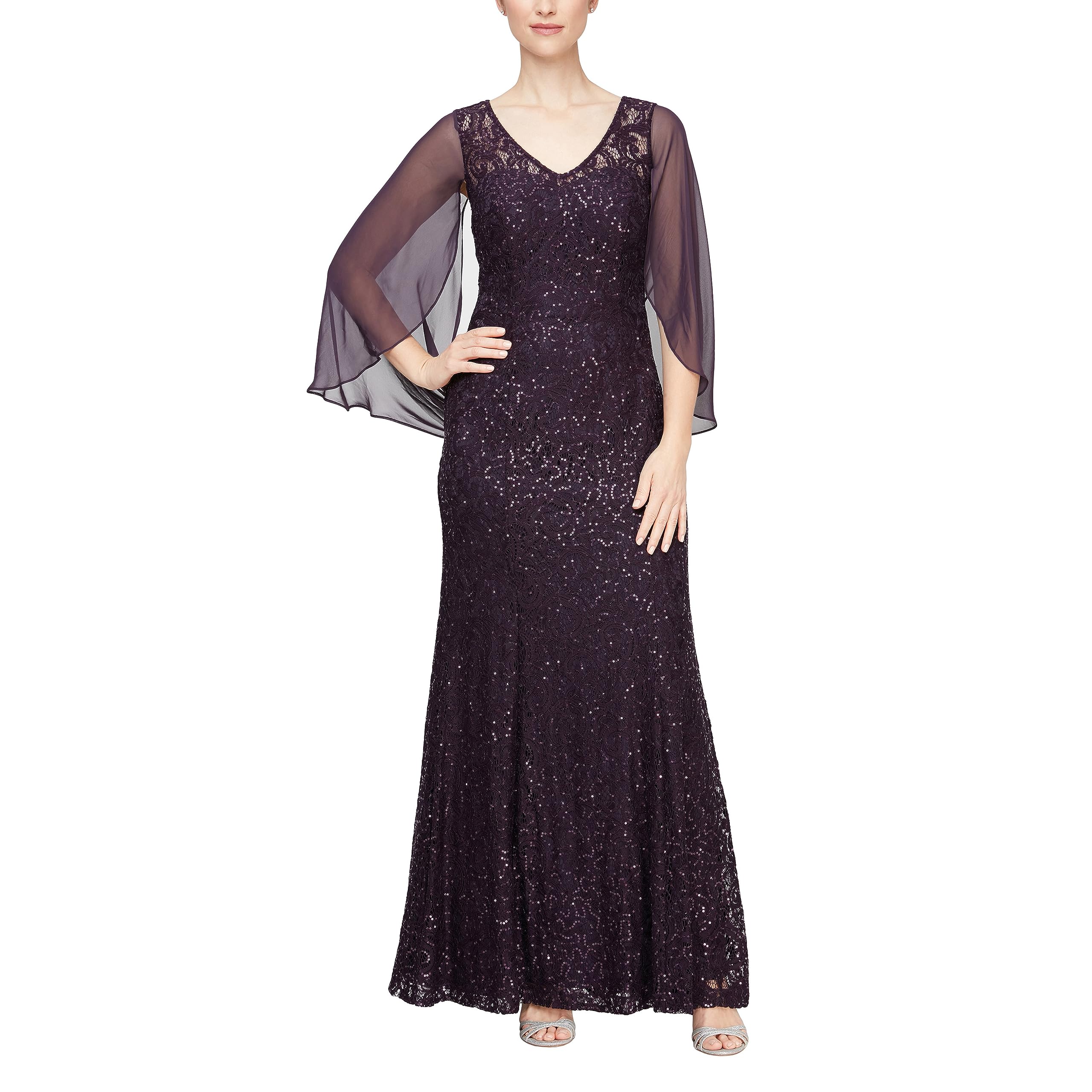 Alex Evenings Women's Long A-line Dress with Draped Cowl Back