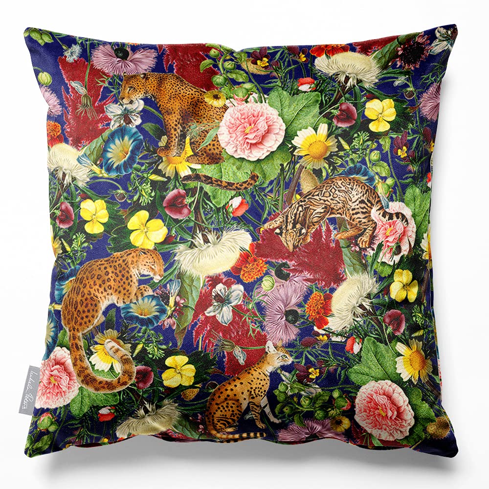 Izabela Peters Midnight Filled Eco-Friendly Velvet Cushions With Covers, 60 Cm, Junglescape - For Chair, Sofa, Seat, Large