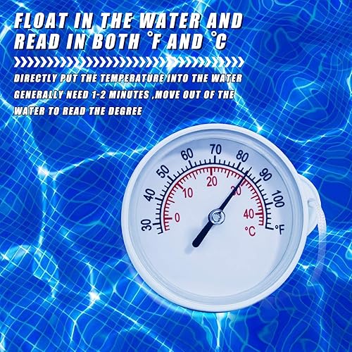 Miniatura 3 de Termómetro mecánico flotante para piscina con cuerda termómetro de temperatura del agua con lecturas precisas de temperatura, perfecto para piscina