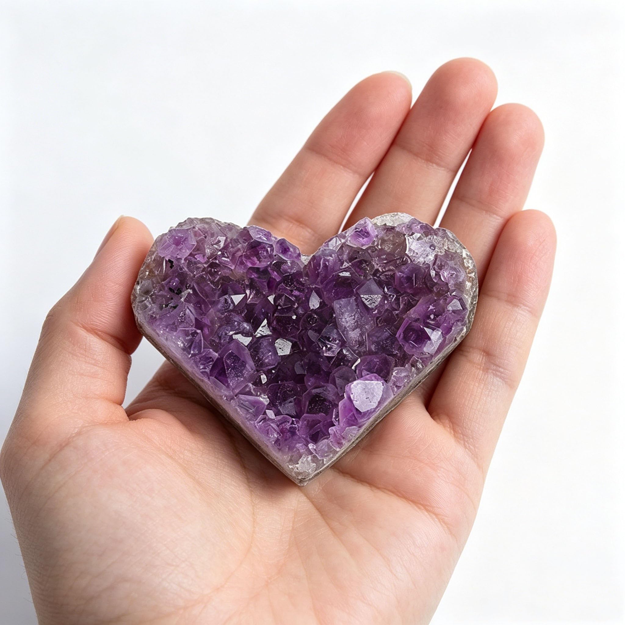 Hhctebec One Color Natural Amethyst Crystal Heart Cluster, Raw Gemstone Decor, Reiki Healing Gift