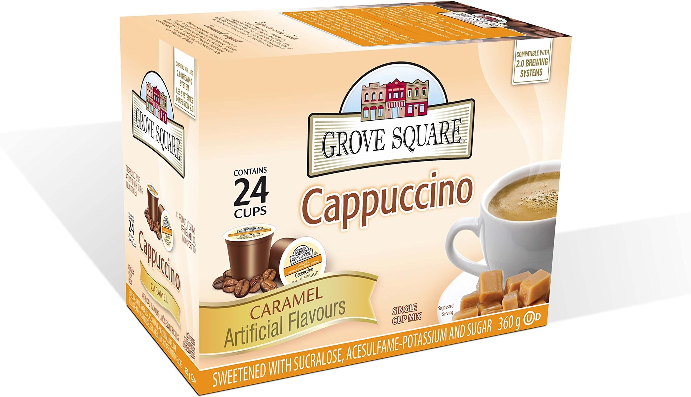 Cappuccino, Caramel, 24 Single Serve Cups by Grove Square Cappuccino