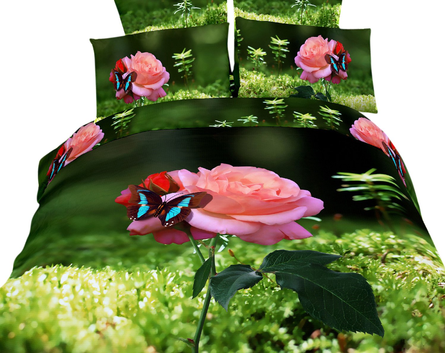 Dolce Mela DM440K Butterfly Rose 6-Piece Cotton Duvet Cover Set, King