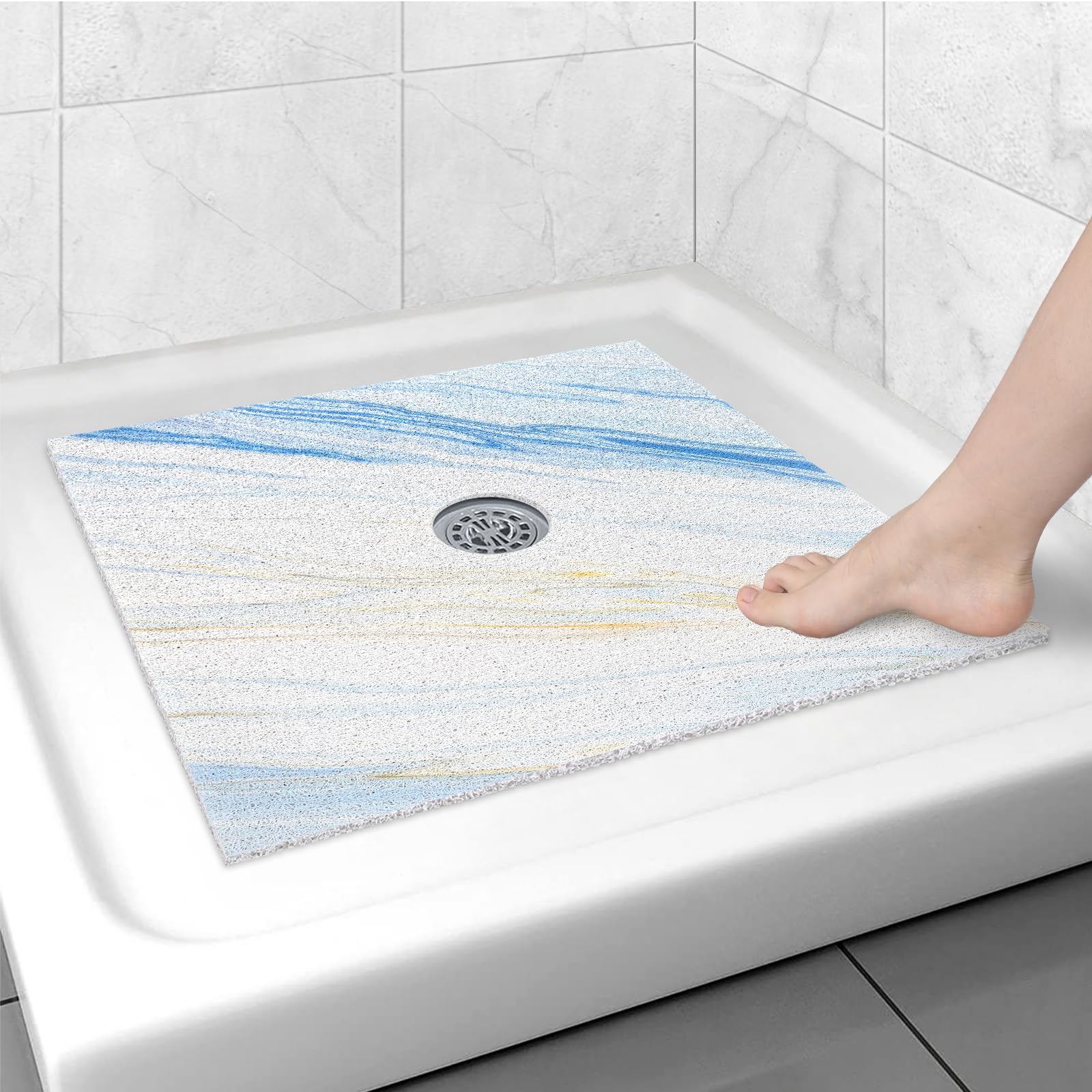 Square Shower Mat Non Slip: 24x24 Inch Shower mats for Inside Shower with Drain Hole in Middle, Super Soft PVC Loofah Massage Shower Floor Mat, Anti Slip Shower Stall Mat, Quick Drying