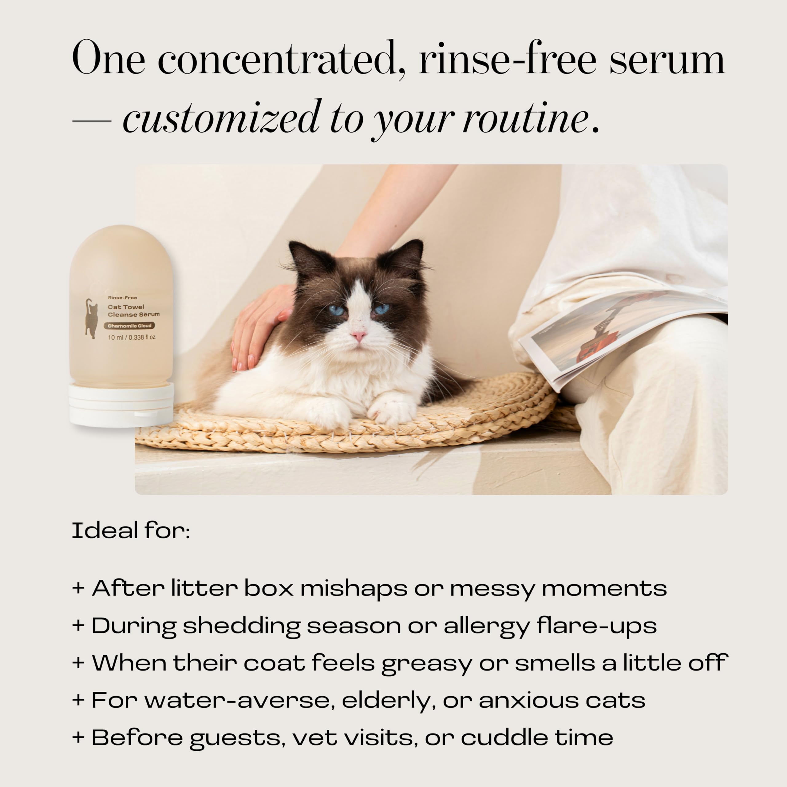 Cat Concentrated Waterless Rinse-Free Shampoo & Conditioner with Bath Mitt – Sensitive Skin, Stress & Itch Relief Gentle Leave-in Serum – 98.65% Naturally Derived-Dry Shampoo for Cats–8×10ml - image 7
