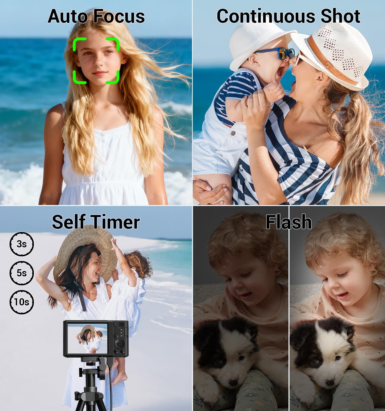 Cámara digital, cámara FHD 4K para niños de 44 MP con tarjeta SD de 64 GB, 2 baterías, enfoque automático, zoom digital de 16X, compacta, portátil, apunta y dispara, cámaras digitales pequeñas vintage