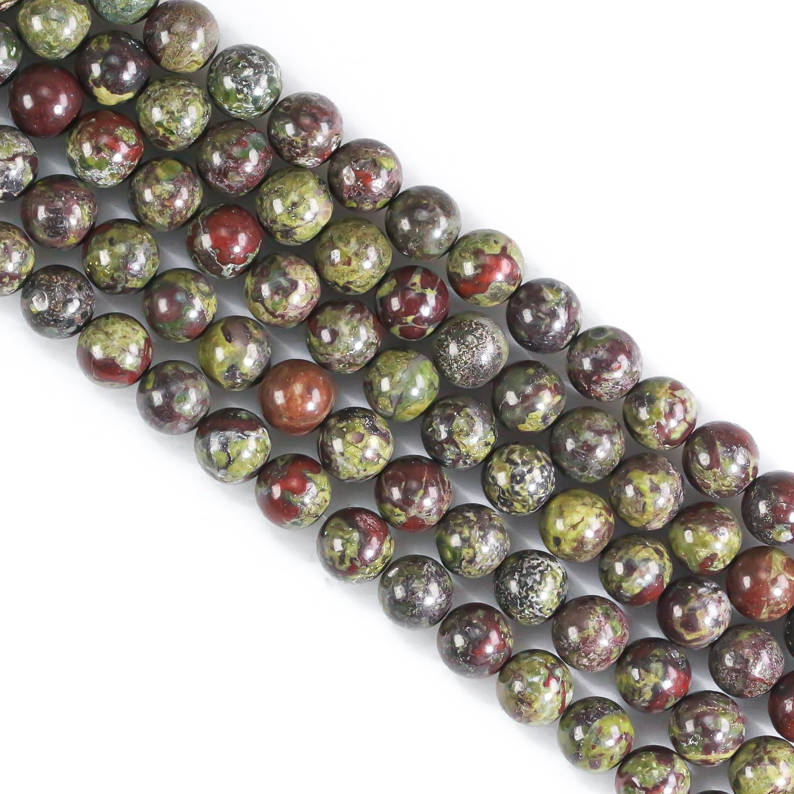 Ouubuuy 4mm Round Crystal Beads, 85pcs Dragon Bloodstone, Clear, 4 mm