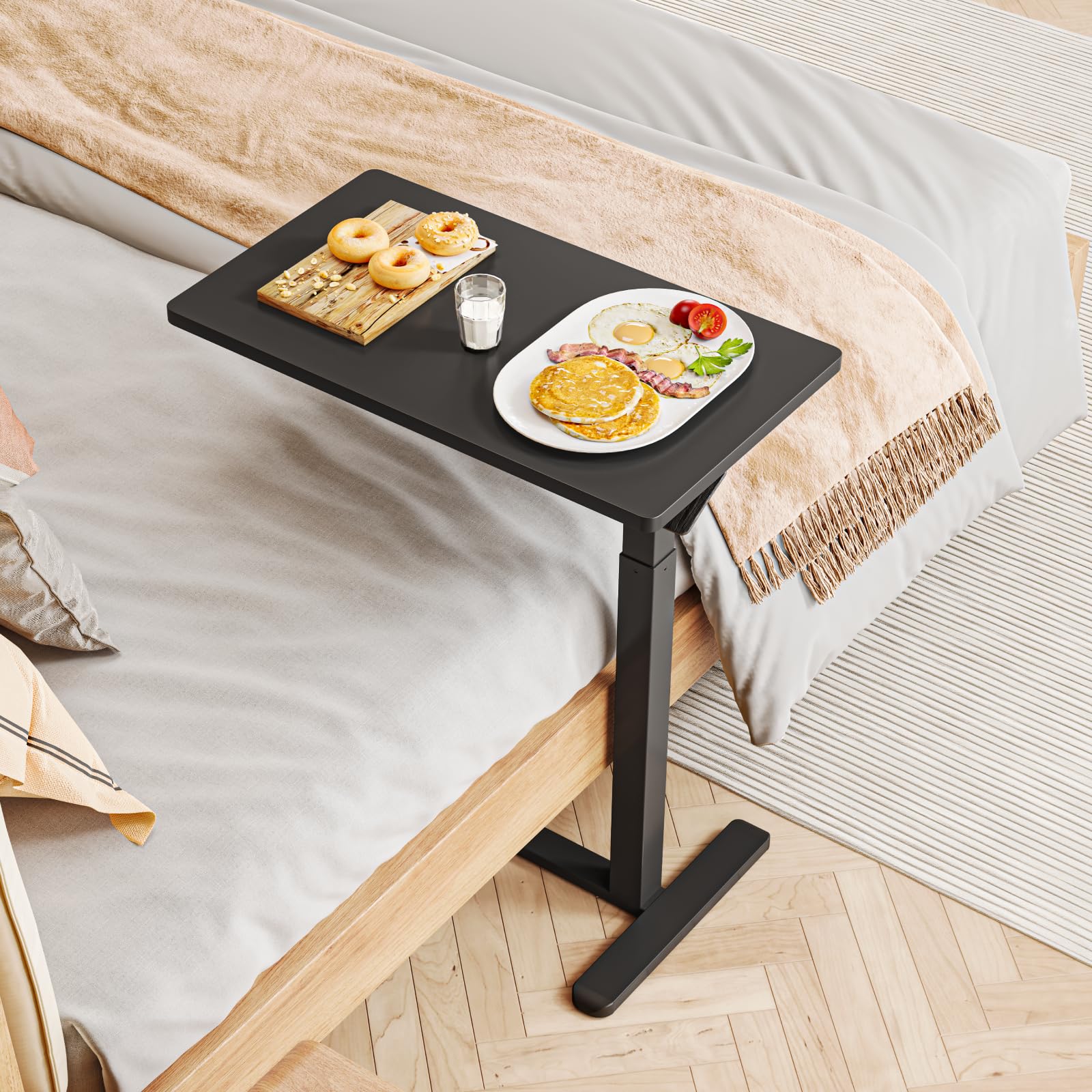 Dripex Table d'appoint avec roulettes Hauteur réglable pour Ordinateur Portable, Bureau en Bois, canapé, Table de Nuit, café pour Chambre, Salon Noir