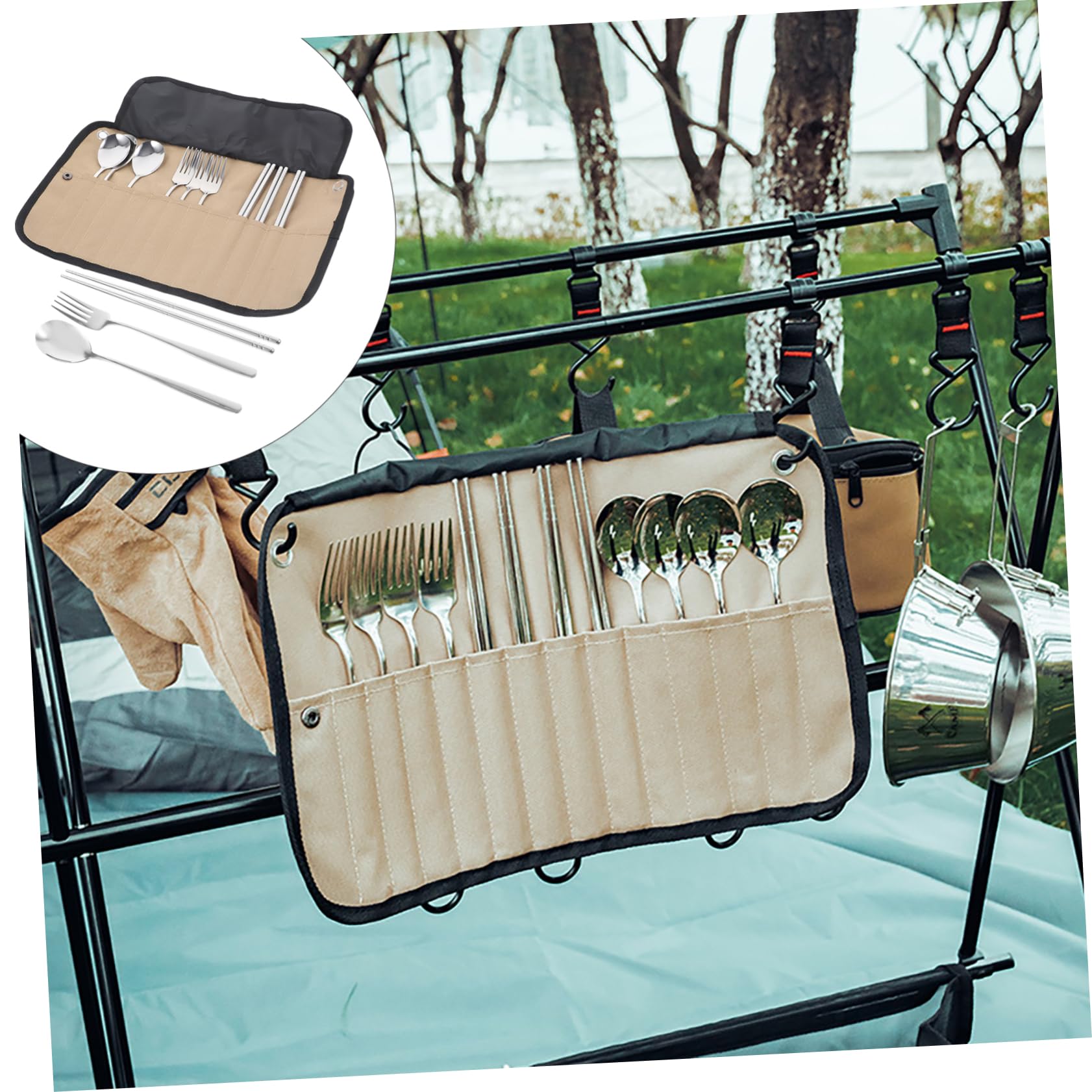 YARNOW Campinggeschirr Besteckset Für Picknick Tragbarem Campingzubehör Und Faltbarer Geschirrtasche Praktisches Geschirr Und Besteck Outdoor-aktivitäten