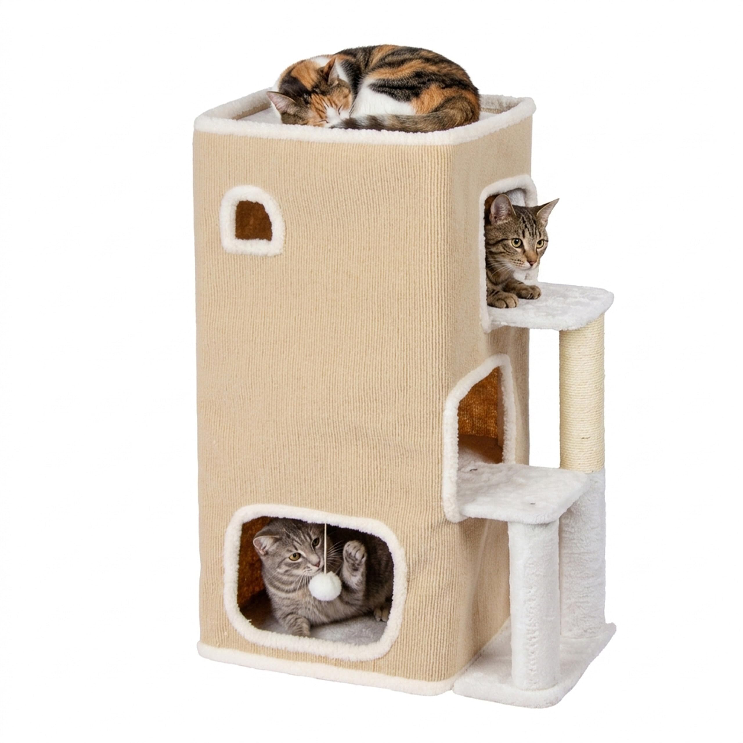 Relaxdays Casa para Gatos de 3 Niveles, Beige