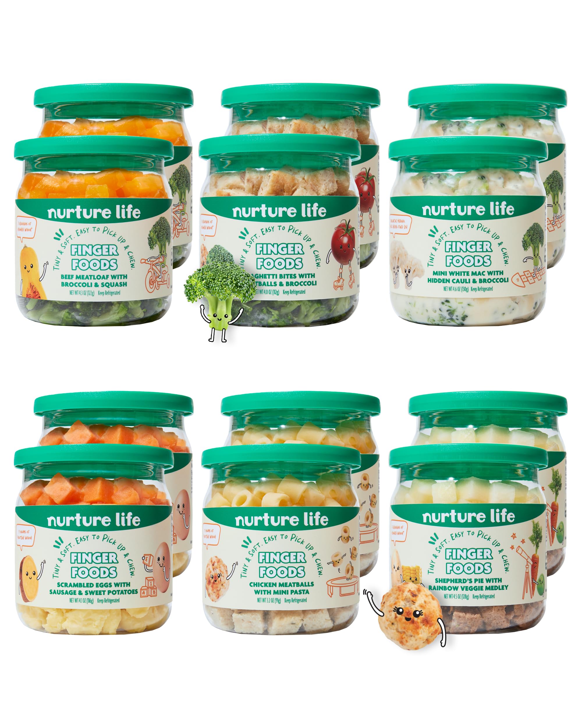 Nurture Life Finger Foods, Chicken & Beef 12 Meal Variety Pack, Freshly Made Baby & Toddler Meals, Stage 3 Food for Self Feeding, Ready to Eat Meals with Veggies & Proteins, Refrigerated Delivery
