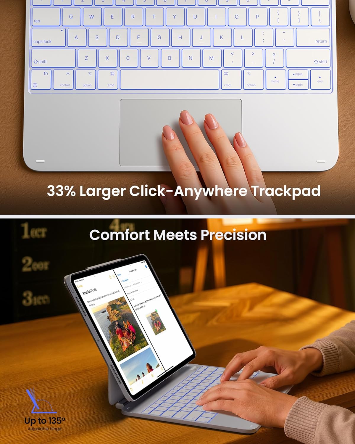 typecase Edge+ Keyboard Case for iPad Pro 13-inch (M5/M4, 2025/2024), Silver Keyboard with 11-Color Backlight, Multi-Mode, Removable Carbon Fiber Back Case, Magnetic Floating Stand, Larger Trackpad - Image 6