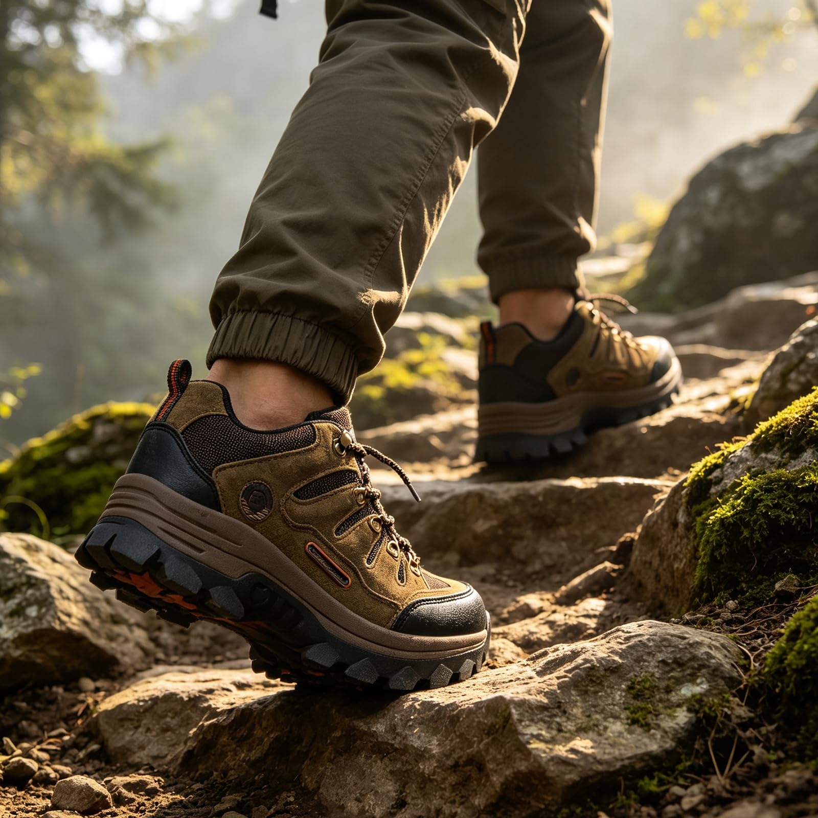 Męskie wodoodporne buty trekkingowe niskie skórzane outdoorowe | Lekkie obuwie trekkingowe, Wytrzymały zamsz, Sznurowane, oddychające, Na kemping, podróże i biegi terenowe