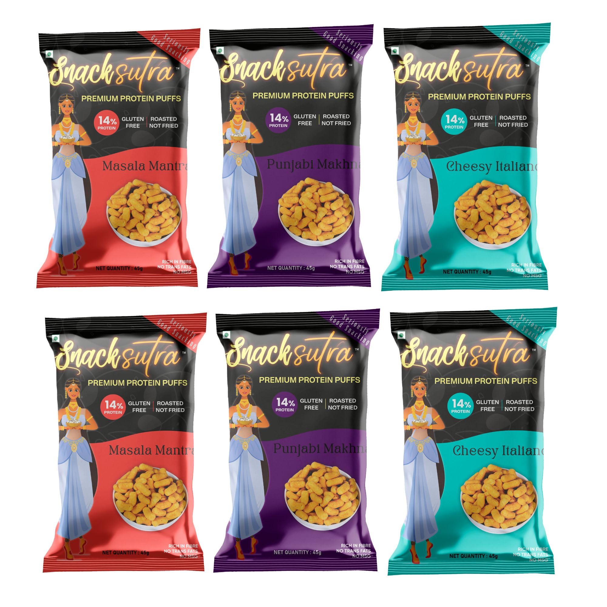 SnackSutra Premium Protein Puffs -Assorted Pack-Masala Mantra, Punjabi Makhna, Cheesy Italiano (2 each, 45g per pack) High Protein | Gluten Free | Roasted Healthy Snack | Rich in Fibre(Pack of 6) (B0D8KMWLQB) Amazon Price History, Amazon Price Tracker