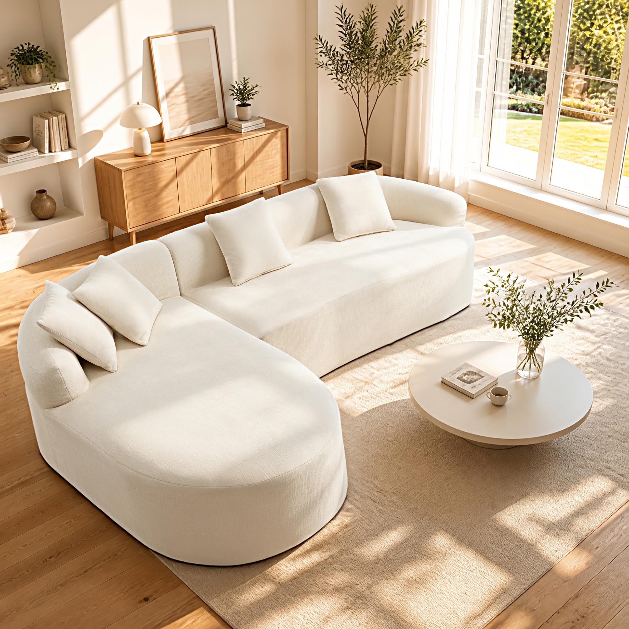 99" Curved Sectional Sofa, Beige, Left Chaise+Right Sofa
