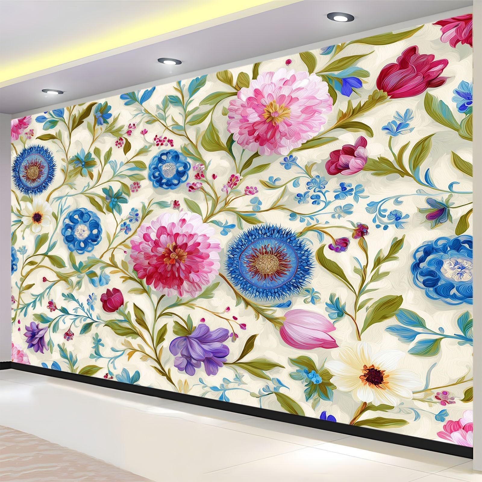 Fototapeta z włókniny w stylu retro, kwiatowy, europejski, rośliny, 250 x 175 cm, fototapeta, efekt 3D, do salonu, sypialni, pokoju dziecięcego, tapeta na flizelinie, jasnozielona