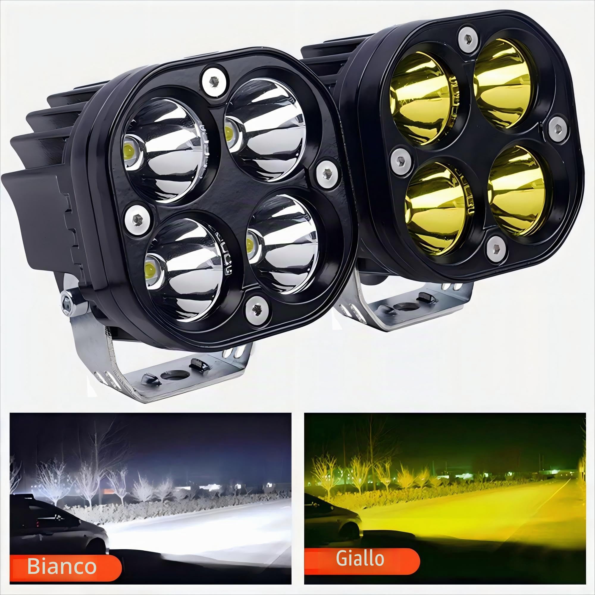 Faro da lavoro a LED 2x40w 3 pollici Faro a LED 12V 24V Quadrato bianco Faro supplementare Fendinebbia Offroad per Auto, Trattore, Moto, Luci da pesca SUV (2x3 pollici 40W bianco)