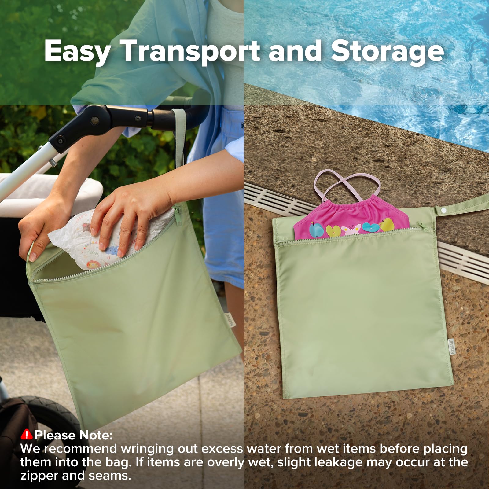 haakaa Lot de 2 sacs imperméables pour bébé, sacs humides/secs pour sac à couches, voyage, maillot de bain, plage, piscine, pièces de pompe, poussette, garderie, yoga, herbe