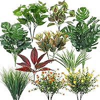 OuddyDecor 18 Pack UV Resistant Artificial Boxwood Plants Outdoor - Fake Greenery Stems Faux Shrubs for Porch Patio Garden Home Decor