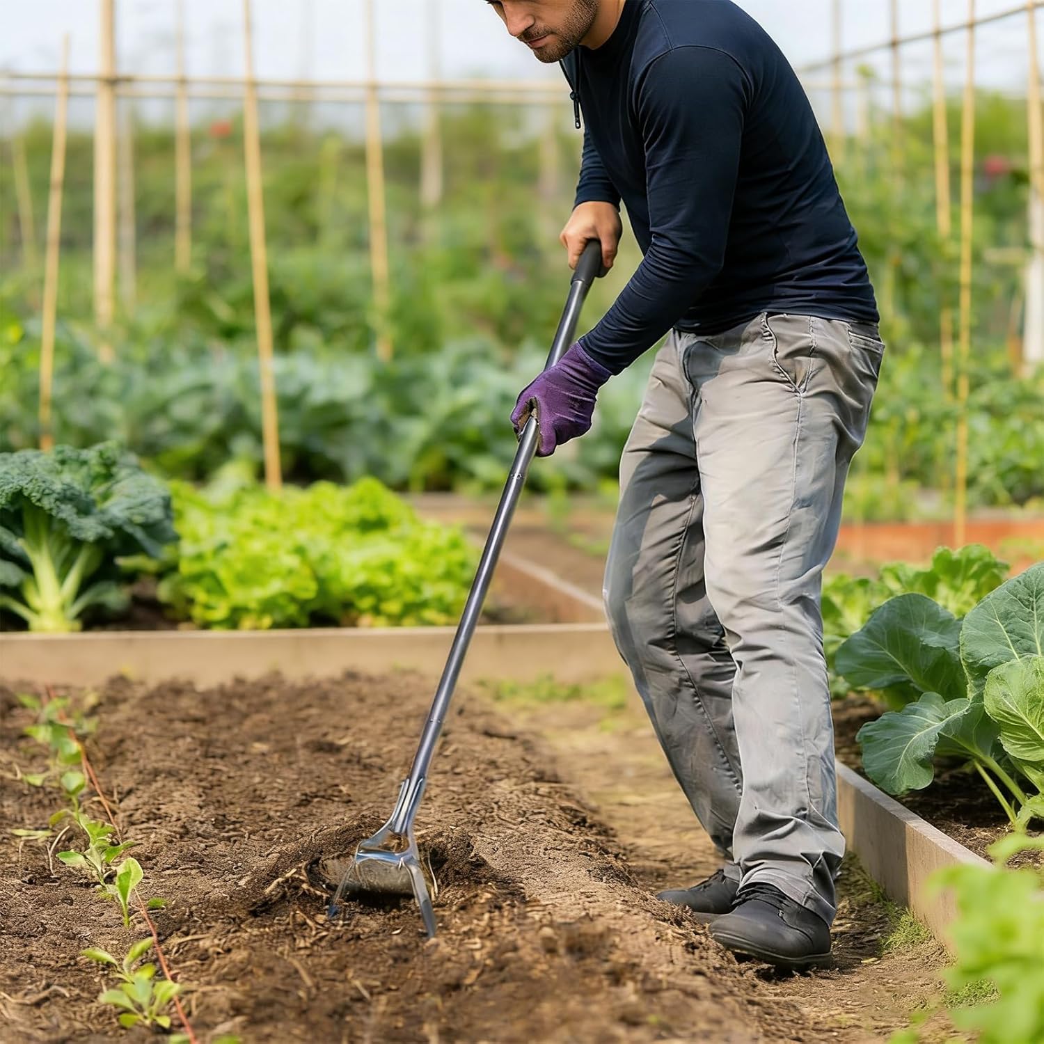 Multi Purpose Gardening Hoe with Protective Finish and Easy Assembly for Yard Maintenance Trenching Hoe