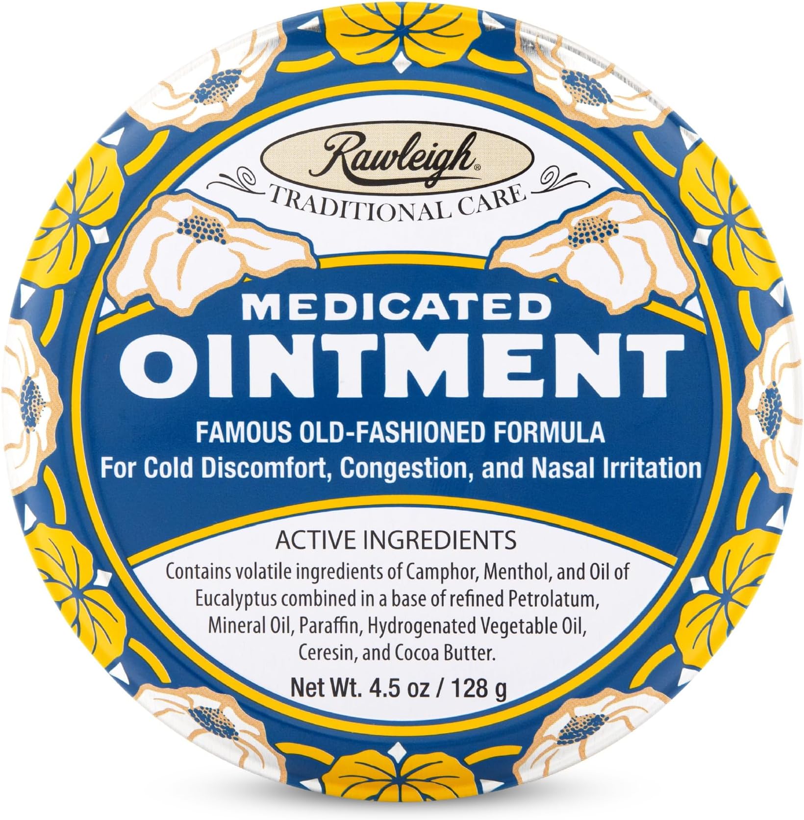Medicated Ointment: 4.5 oz Blue Tin, Adults & Kids: Topical Chest Rub for Cold, Nasal Congestion, with Camphor, Menthol & Eucalyptus, Non-Greasy Formula - Pack of 1