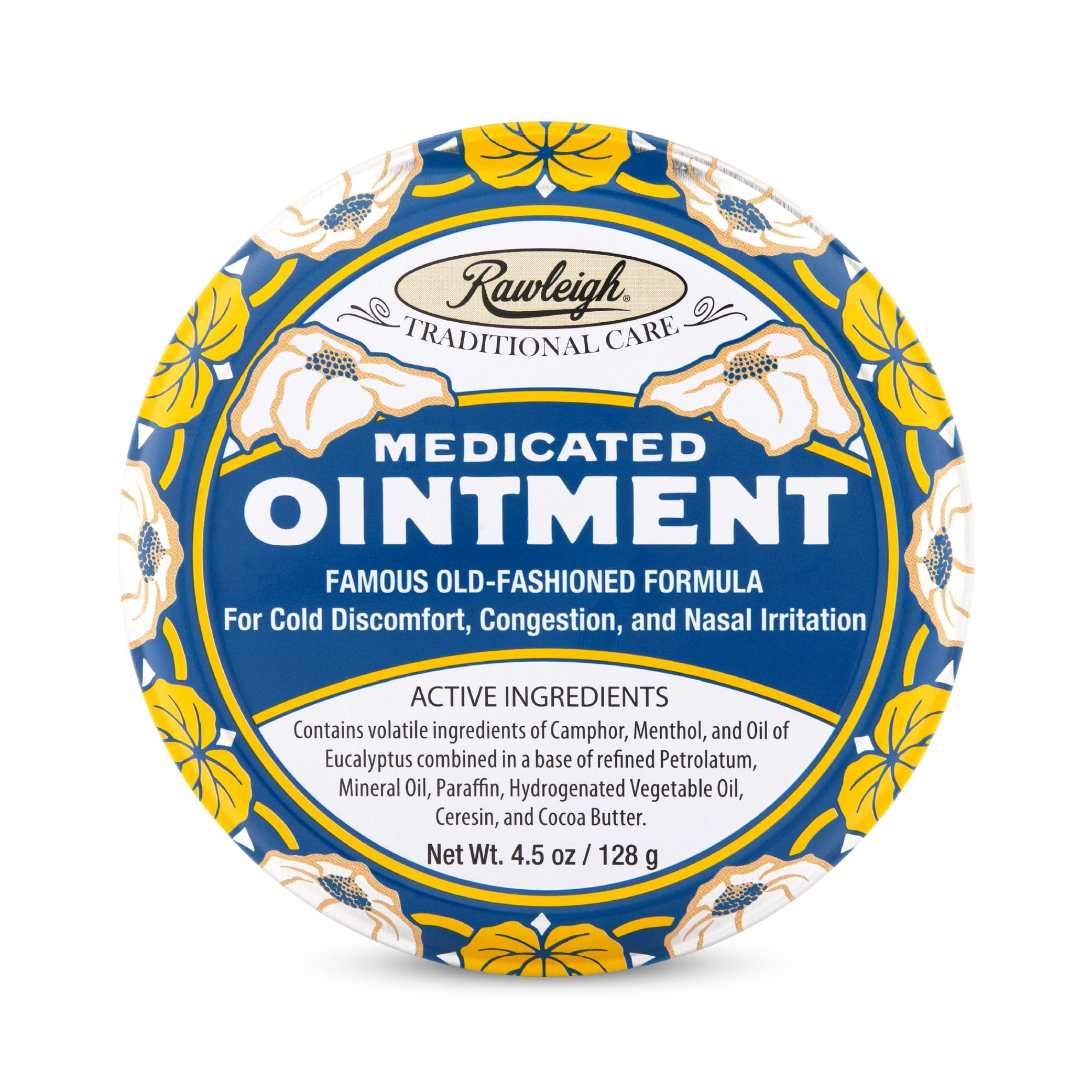 Rawleigh Medicated Ointment: 4.5 oz Blue Tin, Adults & Kids: Topical Chest Rub for Cold, Nasal Congestion, Minor Aches and Pain, with Camphor, Menthol & Eucalyptus, Non-Greasy Formula - Pack of 1