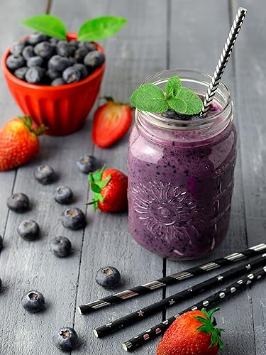 Miniatura 5 de Pajitas de papel negro a granel, 100 popotes metálicos de papel de aluminio, palitos decorativos de manzana de caramelo, pajitas desechables para